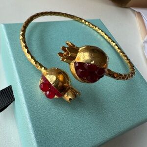 Gold Tone Red Pomegranate Cuff Bracelet